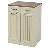 山善(YAMAZEN) キッチンストッカー 幅60×高さ90cm 扉付きキャビネット ホワイトウォッシュ FCBS-9060MD(WW)