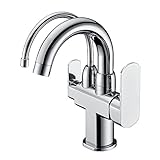 洗面台蛇口 混合水栓 キッチン用 浄水器 台付き(1穴) シングルレバー 吐水口回転 サテンメッキ KFPOY020