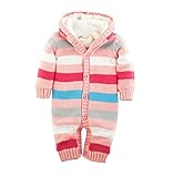 Cute Minorベビー服 女の子 かわいい　新生児 長袖 カバーオール 男の子 ロンパース 冬 ベビー 着ぐるみ 赤ちゃん ベビースーツ ボーダー出産祝い 綿 (2A, ピンク)