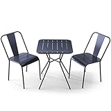 LOWYA （ロウヤ） ガーデンセット 3点セット 選べる4タイプ 雨に強い マットスチール スタッキングチェア コンパクト ガーデンテーブル Dtype ダークグレー