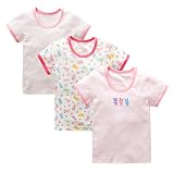 Zetoon 子供服 ボーイズ 半袖シャツ 男の子 女の子 ジュニア ボーダー インナーシャツ 半袖インナー 3枚セット 男児 女児 丸首 Tシャツ 子供肌着・通園・通学 (ガールズ, 100)