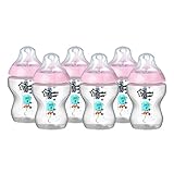 Tommee Tippee Closer to Nature 260 ml/9fl oz Decorated Feeding Bottles (Pink/6-pack)