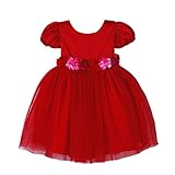 Pettigirl 子供フラワードレスガールズフォーマルドレスパーティードレス　ラッフルスリーブ　レッド 4歳 [並行輸入品]