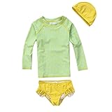 VIVO-BINIYA 正規品 子供水着 女児水着 長袖 キッズ水着 帽子付き水着 女の子水着 UPF50+素材使用 (3T(100), グリーン)