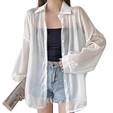 [KumiModa] UVカット カーディガン レディース 透け感 シアーシャツ 襟付き 日焼け対策ウェア 冷房対策 ブラウス 長袖シャツ 快適 トップス お洒落 シンプル 夏服 体型カバー ゆったり ファッション 着痩せ 薄手 お出かけ デート 春 夏