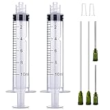 TOUFEIYUAN 2枚10mlプラスチックシリンジ、スクリュートップシリンジ、キャップと14Gの鈍い針で、サイエンスラボ用に個別にパッケージ化され、接着剤、インク、測定、ディスペンス (10ML+10CM針)