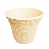 8号 DLローズ 千段 バラ柄 ホワイティクリームイエロー 深型 植木鉢 おしゃれ 陶器 穴あり 三河焼