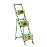 IAIZI フラワー木製階段ラックプラントスタンド82 * 50 * 20cm、緑Foldable