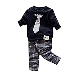 幼児の子供の，少年，長袖の上着，ズボン，シャツ， OVERMAL 長袖Tシャツ+チェック柄のパンツスーツ (黒い, 4T)