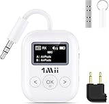 1Mii Bluetooth 5.3 トランスミッター レシーバー OLED ディスプレイ付き 一台二役 Bluetooth オーディオ 送信機&受信機 25 時間連続運転 2台同時接続 aptX Adaptive/aptX LL/aptX HD/AAC 3.5mm 対応 テレビ/飛行機/PC/スピーカー/自宅/車/ボート/ジムに最適【飛行機用プラグ付】SafeFly Min+ 白