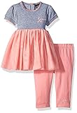 GUESS Baby Girls' Short Sleeve Jersey and Tulle Tunic with Legging Set Sunrise Pink 6/9M [並行輸入品]