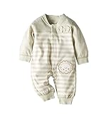 Ainial　ロンパース　ベビー　男の子　女の子　春秋　長袖　カバーオール　新生児　前開き　赤ちゃん　ボーダー柄　可愛い　ボディースーツ　肌着　オーガニックコットン　オールインワン　ボタン開閉式　プレ
