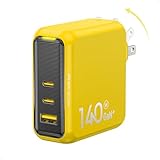AOHI 140W 充電器 Type-C 3ポート 【Gan+搭載(超小型・高効率充電・過熱防止)/PD/PSE認証/折りたたみ式プラグ/充電ステータスライト】 MacBook pro iPhone Android Samsung Galaxy ipad AirPods AppleWatch Switch 急速充電器 MAGCUBE イエロー EN-MC140YL1