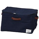 不二貿易 デニム風 ファブリック収納ボックス 蓋付き Mサイズ ネイビー 幅38×奥行26cm 24528