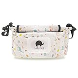 Natbasics ベビーカー用バッグ ベビーカー ドリンクホルダー オーガナイザー ポケット (花)