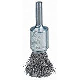 Weiler Wire End Brush, Solid End, Round Shank, Steel, Crimped Wire, 1" Diameter, 0.0104" Wire Diamet