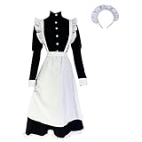 [AOTYP] メイド服 コスプレ コンカフェ 英国風 メイド服 ロング丈 コスプレ衣装 本格メイド 定番3点セット 長袖 戦闘メイド ハロウィンメイド コスチューム こすぷれ イベント 学園祭 女装 男性用ブラック L