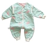 おくるみスリーパー 女の子 ベビー寝袋 長袖 取り外せし可 子供服 6層ガーゼ ジッパー型 寝具 ロンパース春夏秋冬用 男女兼用（鳥図案/L）