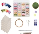 San Anton Green 刺繍キット 初心者向け 刺繍糸・収納ケース・刺繍枠・刺繍針・糸切り用ツール・チャコペン・練習布 道具一式 スターターセット (80colors / 1巻4m / 収納ケース付き)