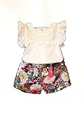 ｙｕｚｕｙｕ 子供服 ２点セット トップス ノースリーブ 白 フリル袖 花柄 ショート パンツ キッズ ベビー 100ｃｍ (100ｃｍ) [並行輸入品]
