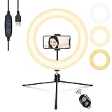 LEDリングライト 10in 卓上ライト 自撮りライト USBライト 3色モード 13段階調光 自由雲台 照明兼用 Sebider スマホホ