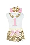 poshpeanut Baby Girl 1st BirthdayスパンコールShorts Outfit with Bow Headband – Baby GirlドレスClothing for He