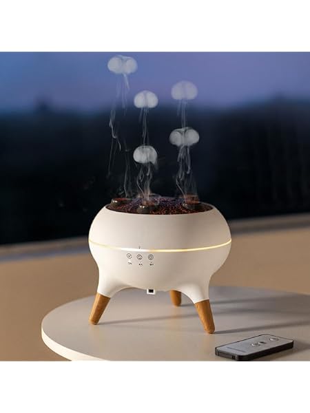 250mlクラゲミスト炎アロマセラピーエア加湿器 静音設計 7色LEDライト搭載 長時間稼働可能 4H/8Hタイマー設定 安全自動オフ機能搭載 広い部屋と寝室に最適 (白)