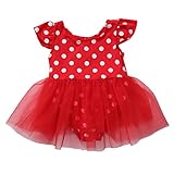 幼児新生児の女の子 水玉模様 カジュアル ノースリーブ ロンパース バレエツツ レース 服装 ワンピース (18-24 M, 赤)