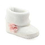 Tovadoo ベビーシューズ ブーツ ニット靴 女の子 秋冬 ホワイト 歩行練習 花柄 プリンセス 暖かい キュート 室内 ギフト 0-18ヶ月