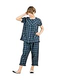 (ミタケ） 肌にやさしい綿100%　半袖×7分丈パンツ　ブラックウォッチ柄　レディースパジャマ 【グリーン LL】