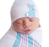 Melondipityベビー帽子ブルーBunnyパッチ新生児少年病院Hats