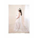 LovelyBaby マタママ　 プレママ 臨月妊婦用　　撮影用　写真用　　レース　　一字ネック　　素晴らしい　　ワンピース　　ロングスカート (ホワイト)