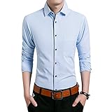 Gaosa ワイシャツ　Yシャツ　メンズ トップス 長袖シャツ スリム 無地　ビジネス　ドレス (43, ブルー)