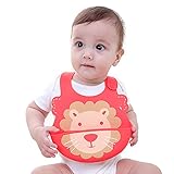 MIUSE　よだれかけ　スタイ　ビブ　食事用エプロン　防水　シリコン　ポケット付き　動物柄 (ライオン)