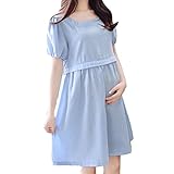 Linyuan ファッション Solid Color Cotton Linen Long ドレス Dress Short Sleeve Maternity Clothes