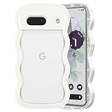QLTYPRI Google Pixel 7a 用 ケース クリア ウェーブ ピクセル 7A ソフト TPU うねうね 透明 ケース おしゃれ 韓国 可愛い 薄型 軽量 耐衝撃 波状フレーム スマホケース ワイヤレス充電対応 ストラップホール付き（Google Pixel 7A、 ホワイト)