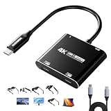 Guermok 4-in-1 デュアルUSB-Cディスプレイハブ 4K@60Hzビデオ、PD 100W高速充電&USB 3.0 5Gbps、ARメガネ、Switch 2、ノートパソコン、ポータブルモニター、Type-Cディスプレイに対応 (ブラック)