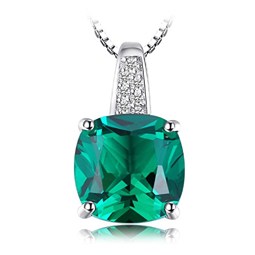 JewelryPalace 3.36ct クッション 5月 誕生石 人工 ナノ エメラルド ネックレス ペンダント スターリング シルバー 925 チェーン 45cm