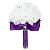 (ステキ ライフ)Suteki Life 泡バラ花束 ウェディング ブーケ バラ 造花 結婚式 花束 豪華な 花嫁介添人の花束 装飾 (パープル)