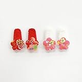 ベビー マジックテープ 和柄 フラワー パッチンどめ セット(赤・ピンク)