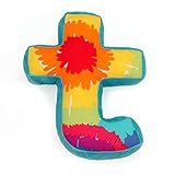 One Grace Place Terrific Tie Dye Letter Pillow T, Aqua Blue, Royal Blue, Purple, Yellow, Green, Oran