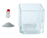 花市場直送便 ミニチュアガラス 雪だるま 小 & カラーサンド シルバー & 植え込み用グラス ニューブロックS