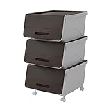 山善(YAMAZEN) オープンボックス フタ付き収納ボックス 3個組 浅型 キャスター付き サンドブラウン