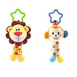 Baby Plush Rattlesハンドルおもちゃソフト漫画サルライオン動物ハンドベルDevelopmentalインタラクティブおもちゃ幼児子供ベビーカーベビーベッドのパックの2