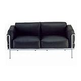 LC3グランコンフォール2人掛けソフトソファ黒革（イタリア製）