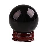 Kicode 40ミリメートル ブラックオブシディアン占い球ボール 木製スタンド風水玉の装飾と