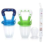 おしゃぶり Vodisa 2個 フレッシュフード離乳食フィーダー 1個おしゃぶりホルダー 離乳食フィーダー 専用リフィルサック（グリーン、ブルー） (L)