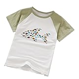 Aliciga 子供服 女の子 男の子 Ｔシャツ カートゥーン 魚 自転車 キリン プリント Oネック コットン 半袖 ルース かわいい 春夏 ショートトップ ベビー服 (90, グリーン)