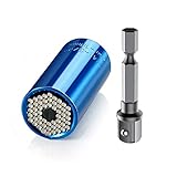 ユニバーサル万能ソケットレンチ 7～19mm（1/4～3/4インチ）対応　54本スチールのピン内蔵ソケット　 ドリルアダプター付き作業工具　ブルー　