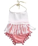 Baby GirlsホルターバックレススプライスタッセルPompomロンパーススーツ服 カラー: ホワイト